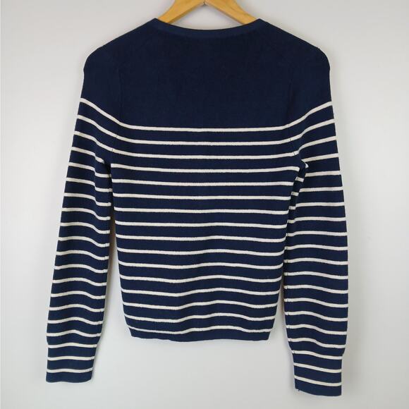 Navy and White Striped V-Neck Sweater - Picture 3 of 6